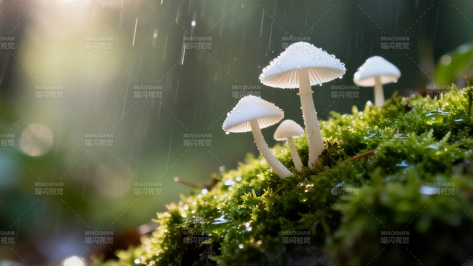 雨中白蘑 苔上精灵图片
