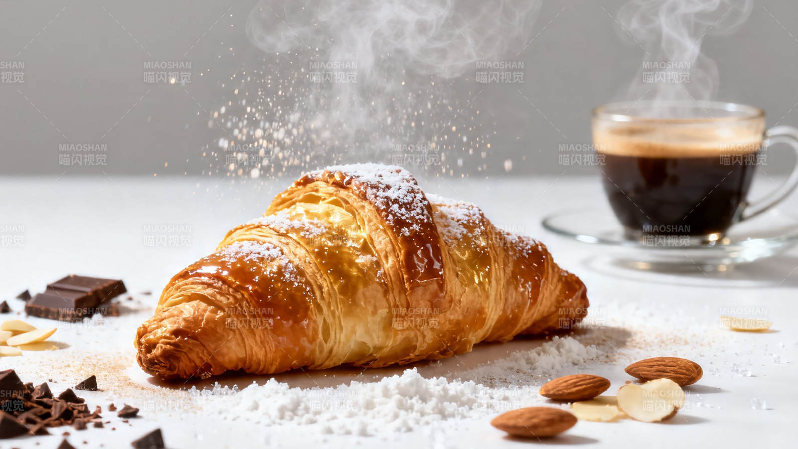 热咖啡配酥皮可颂 香浓诱人图片