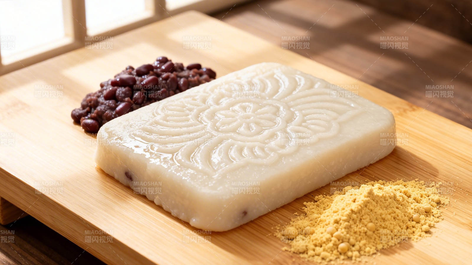 年糕配红豆黄豆粉图片
