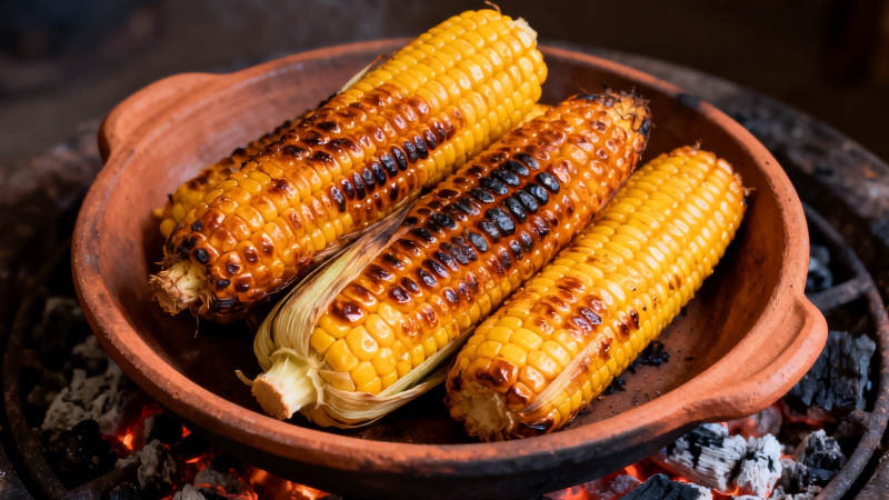 炭火烤玉米 焦香诱人图片