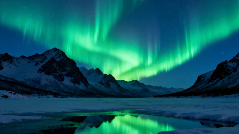 极光映雪山 绿光舞夜空图片