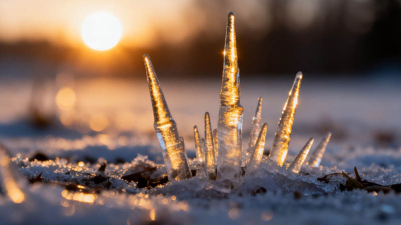 夕阳冰晶 雪地生辉图片