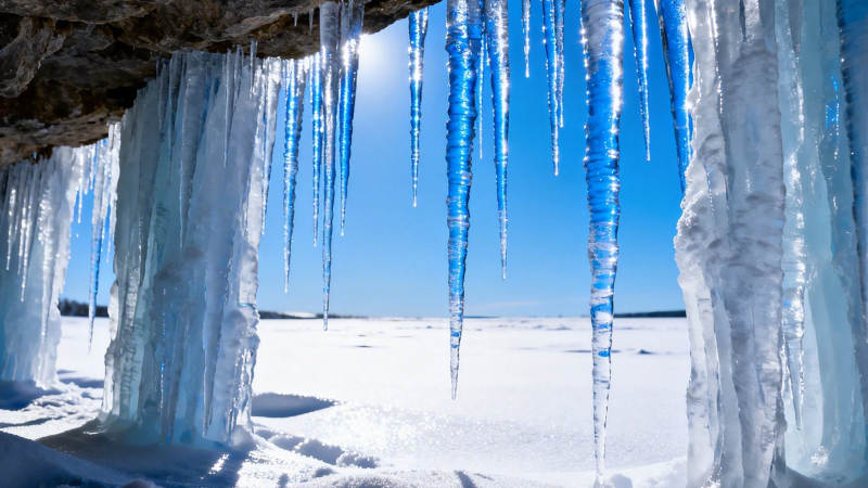 冰洞垂帘 雪野蓝天图片