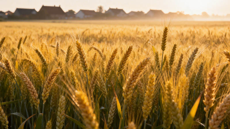 金黄麦浪 夕阳下的丰收田野图片