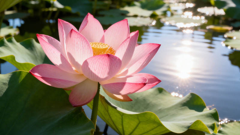 粉莲映日 水光潋滟图片
