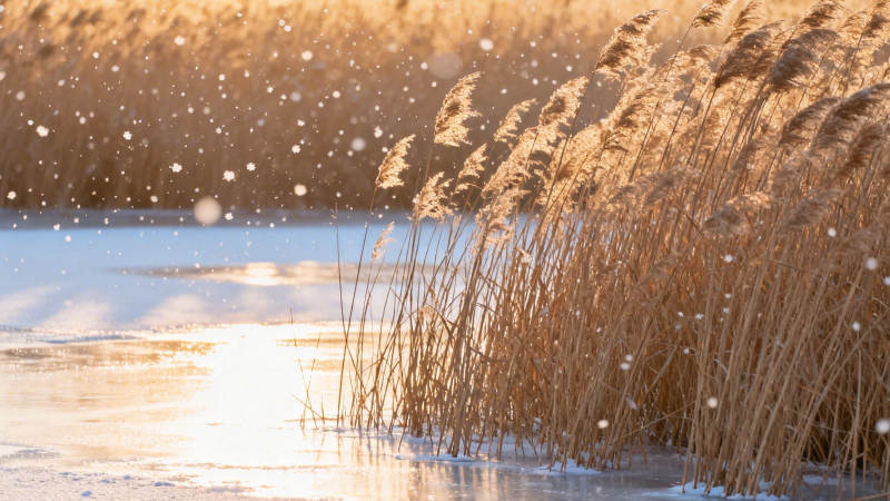 雪落芦苇 暖阳映冰河图片