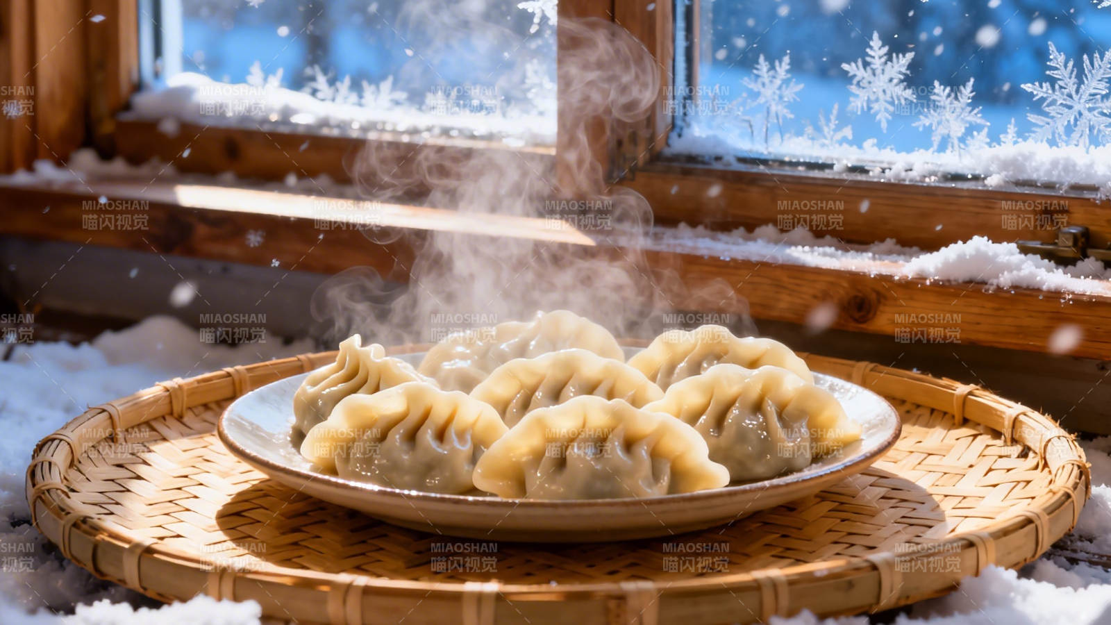 雪窗热饺 暖意融融图片