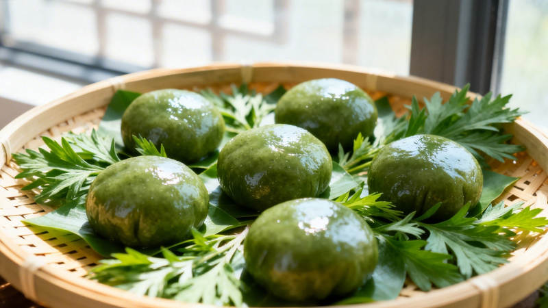 青团配艾叶 春意满竹篮图片