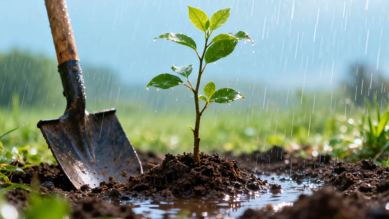 雨中植树 希望萌芽图片