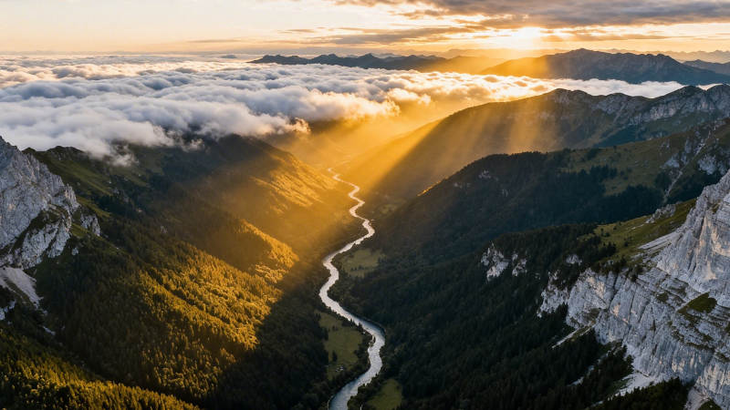 云海金光穿谷 山河壮丽如诗图片