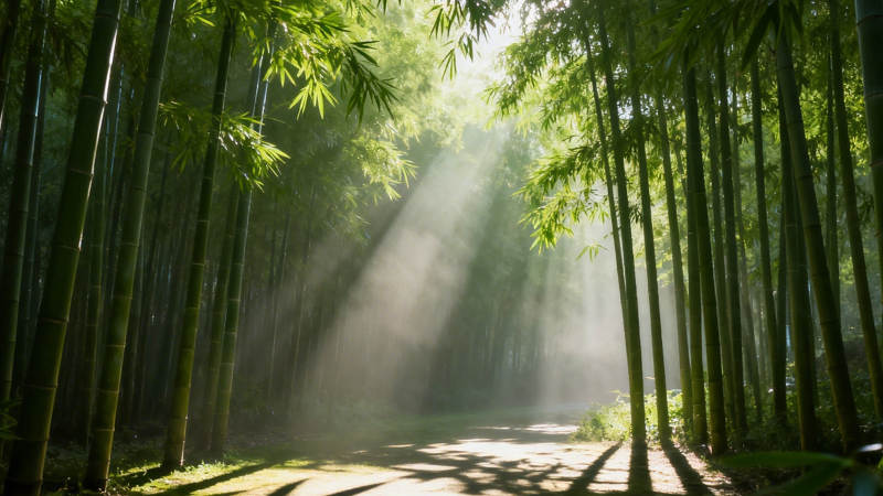 竹林晨光 静谧幽径图片