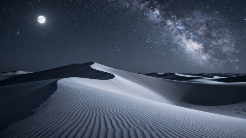 月夜星河照沙丘图片