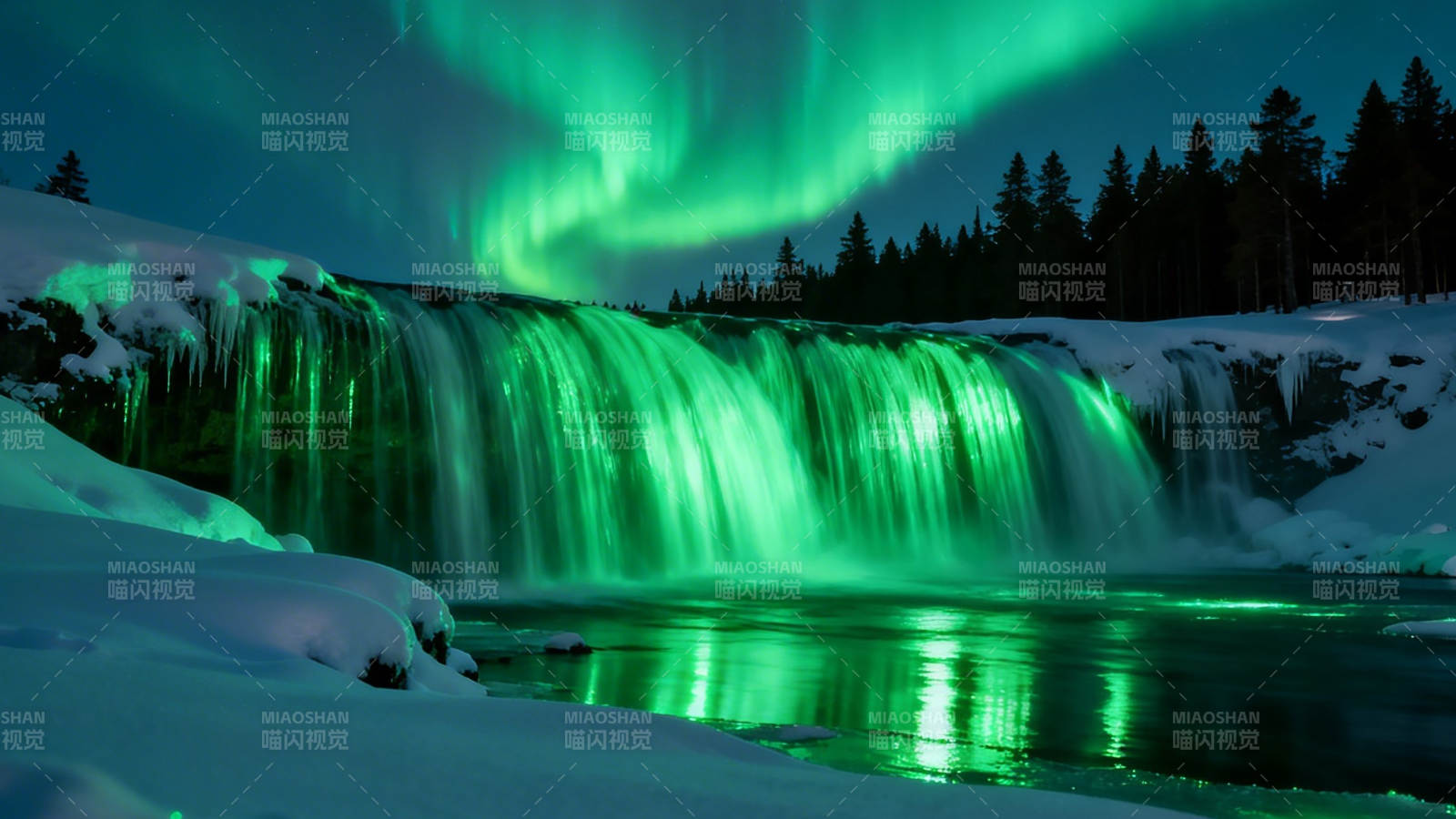 极光瀑布 绿光幻境图片