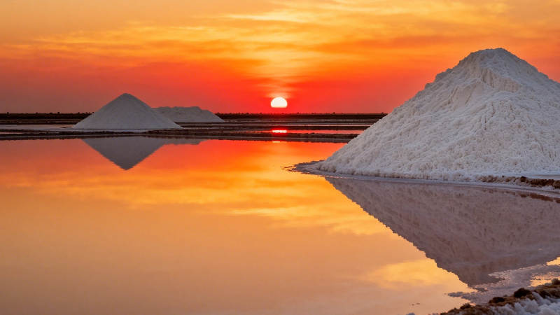 盐山映夕阳 水天一色红图片