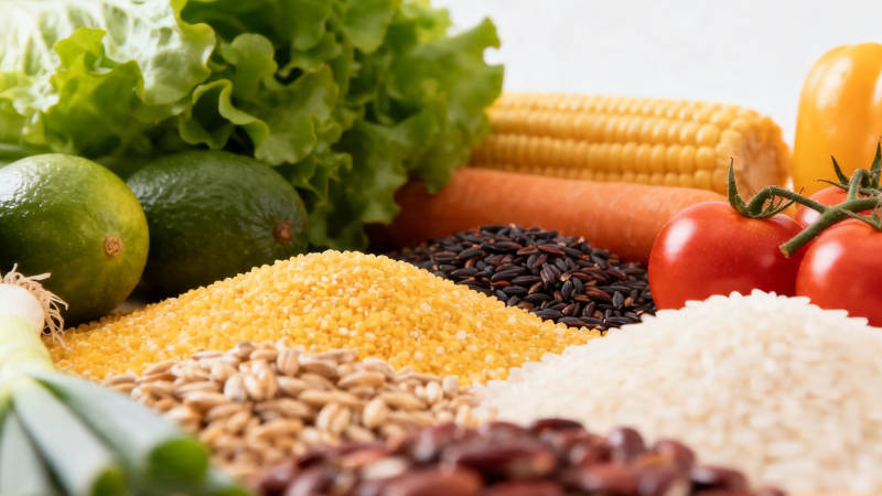 新鲜蔬果与五谷杂粮组合图片