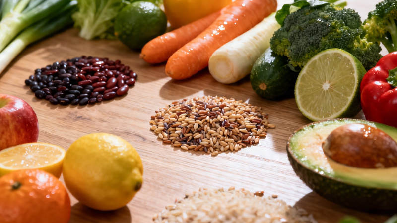 新鲜蔬果谷物健康餐盘图片