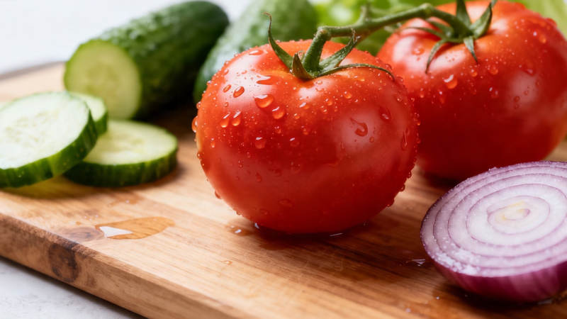 新鲜蔬果切配待烹饪图片