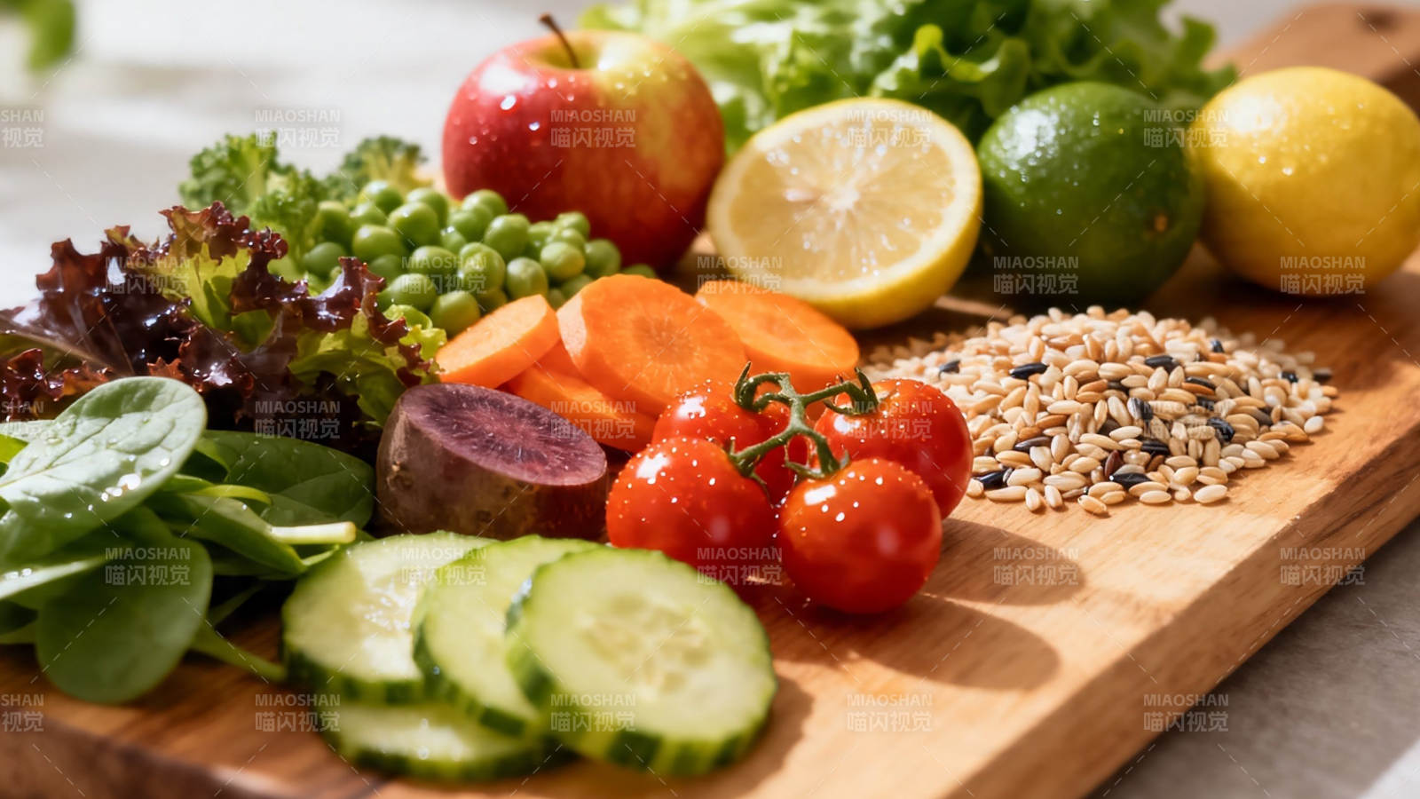新鲜蔬果谷物健康拼盘图片