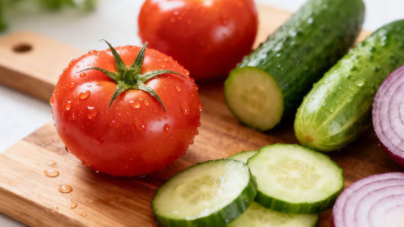 新鲜蔬果拼盘 番茄黄瓜洋葱图片