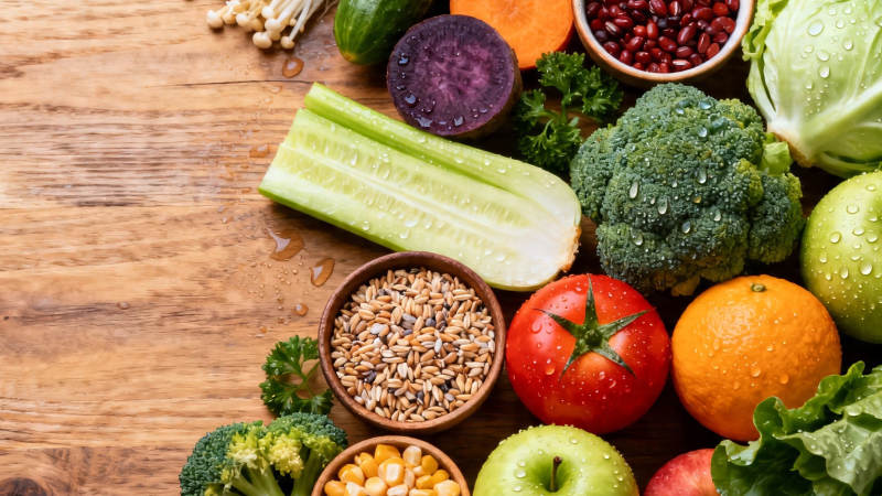 新鲜蔬果谷物健康餐盘图片