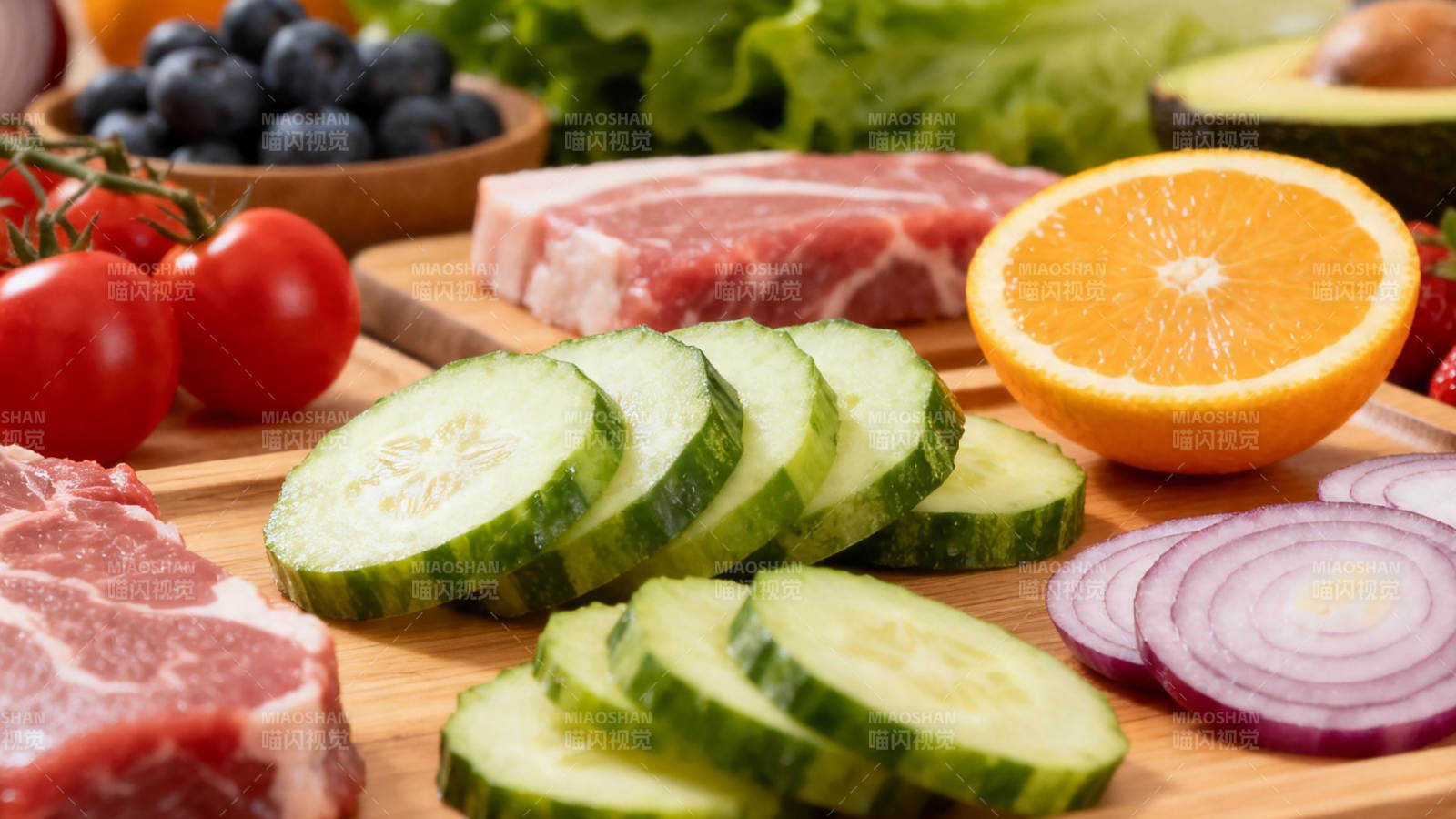 新鲜食材拼盘 肉蔬果均衡搭配图片