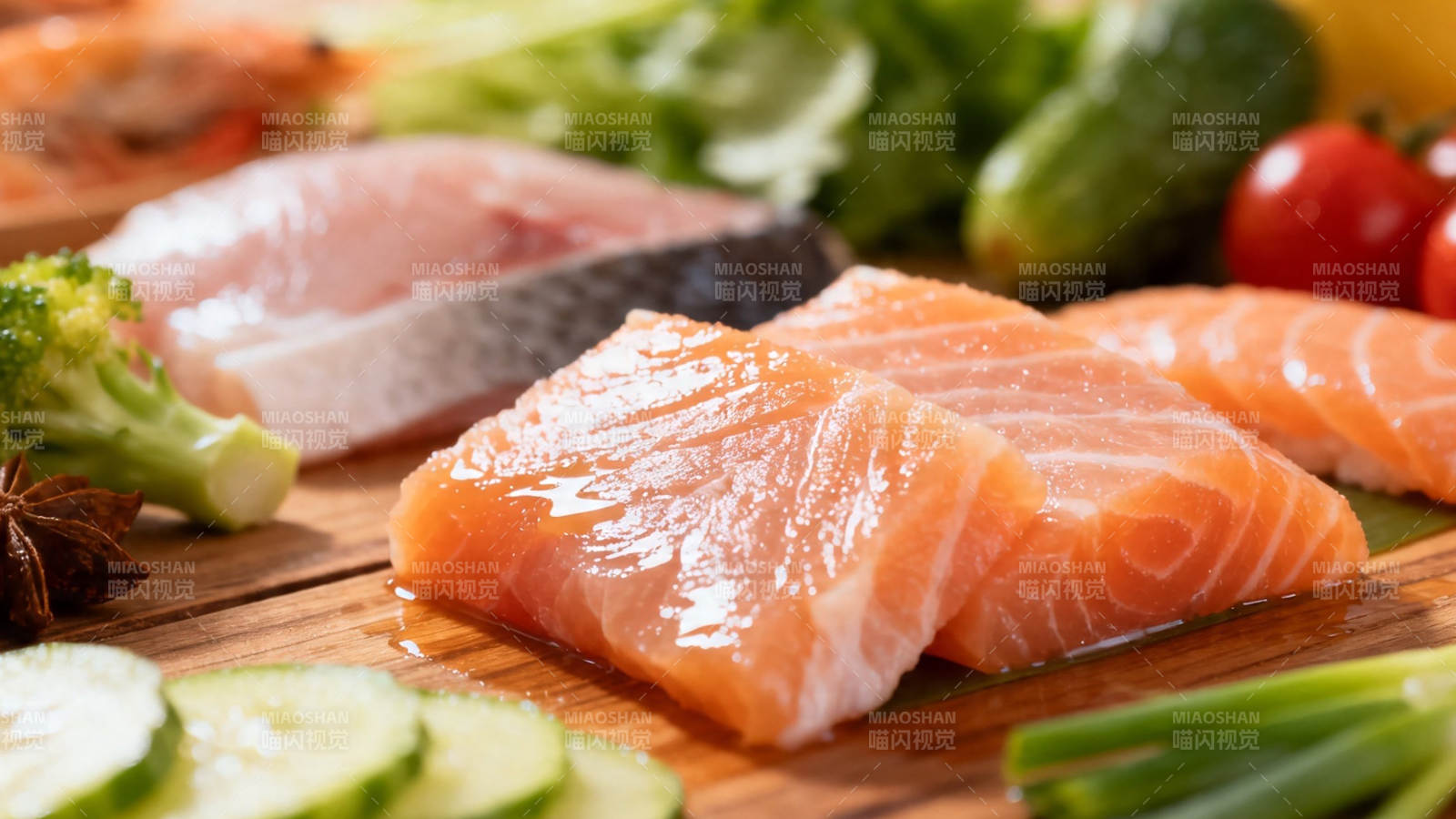 新鲜三文鱼配蔬菜拼盘图片