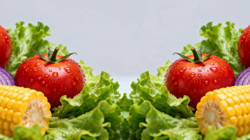 新鲜蔬菜拼盘 番茄玉米生菜图片