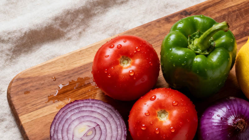 新鲜蔬菜拼盘 番茄青椒洋葱图片