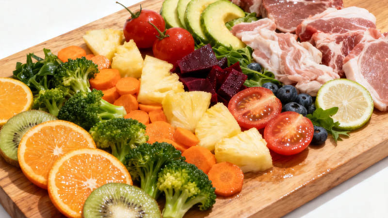 均衡膳食 蔬果肉类拼盘图片