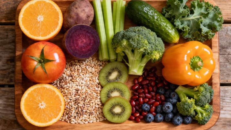 新鲜蔬果谷物拼盘图片