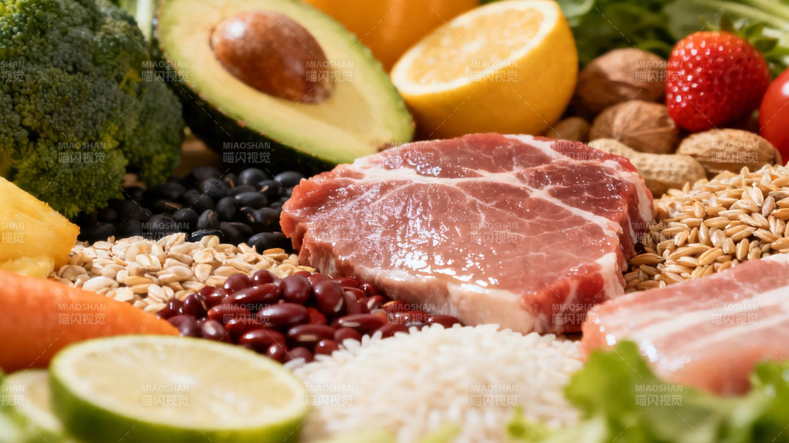 均衡膳食 肉蔬果粮豆坚果图片