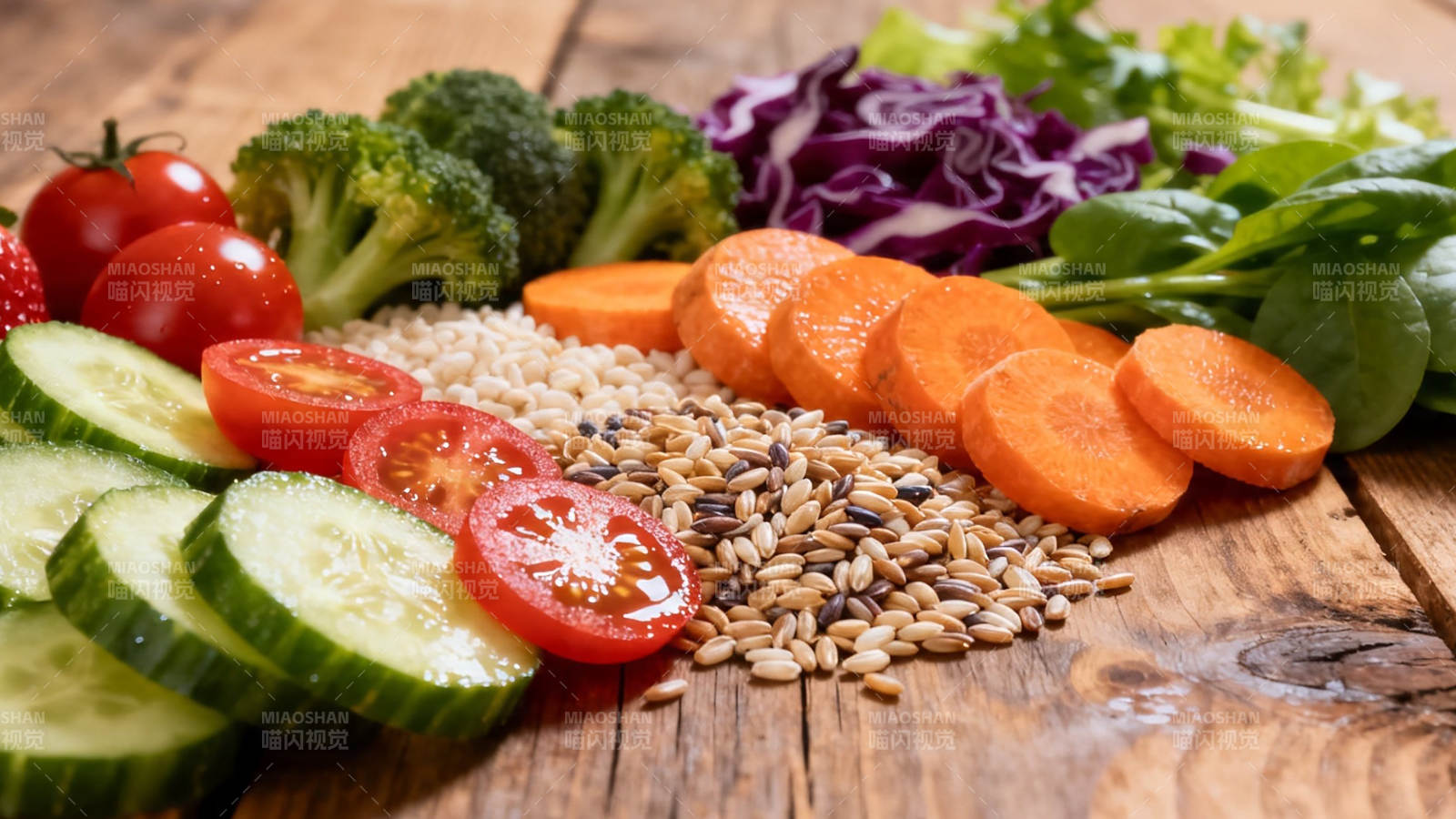 新鲜蔬果谷物健康拼盘图片