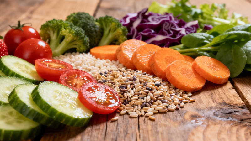 新鲜蔬果谷物健康拼盘图片