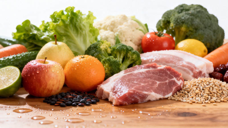 新鲜蔬果肉类谷物组合图片