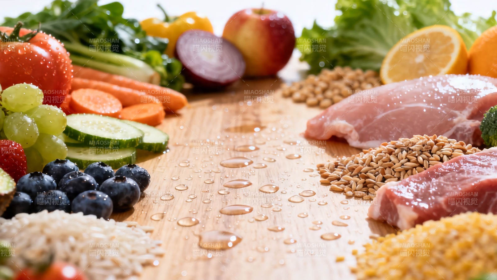 新鲜食材铺满木桌 营养均衡图片