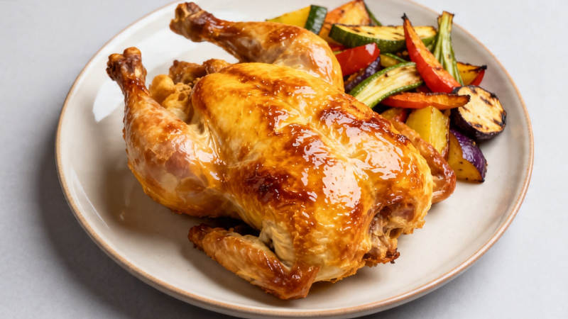 烤鸡配时蔬 金黄诱人香图片