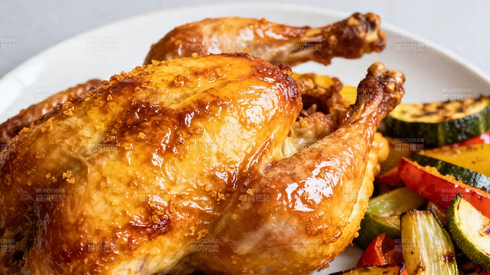 烤鸡配时蔬 金黄诱人香图片