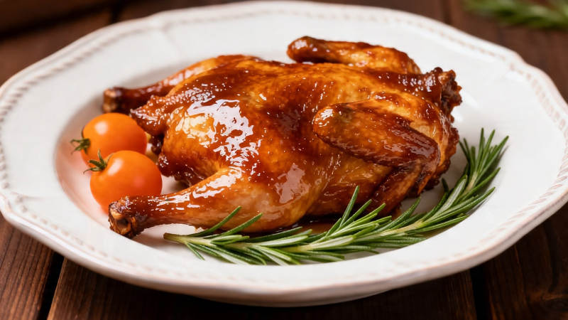 烤鸡配迷迭香与小番茄图片