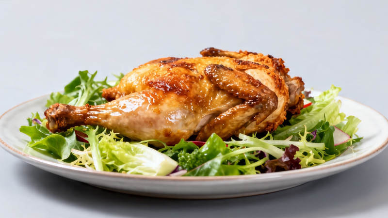 烤鸡配沙拉 金黄诱人图片