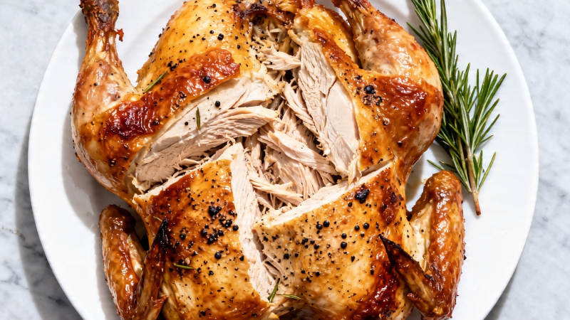 烤鸡金黄香嫩 配迷迭香图片