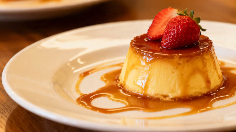 草莓焦糖布丁甜点图片