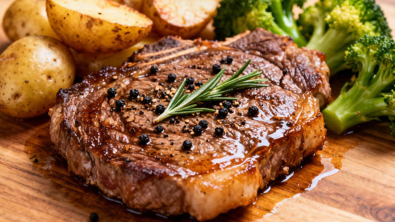 香煎牛排配土豆西兰花图片