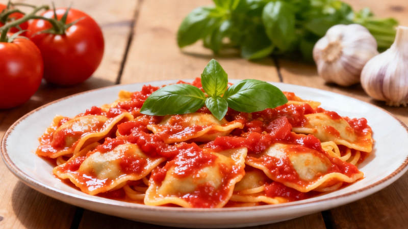 番茄罗勒意饺配蒜香图片