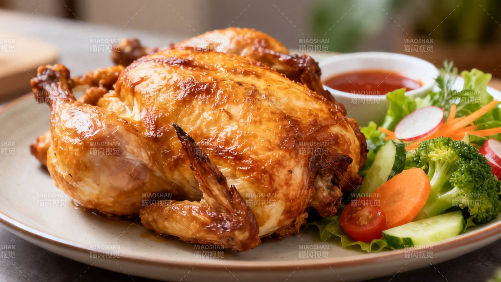 烤鸡配蔬菜 色香味俱全图片