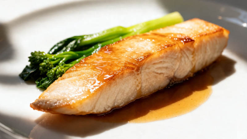 香煎三文鱼配西兰花图片