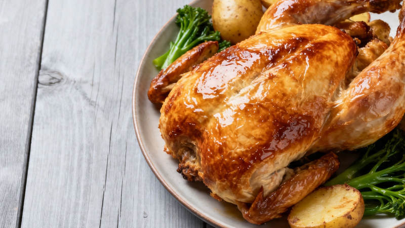 烤鸡配蔬菜 香气扑鼻图片