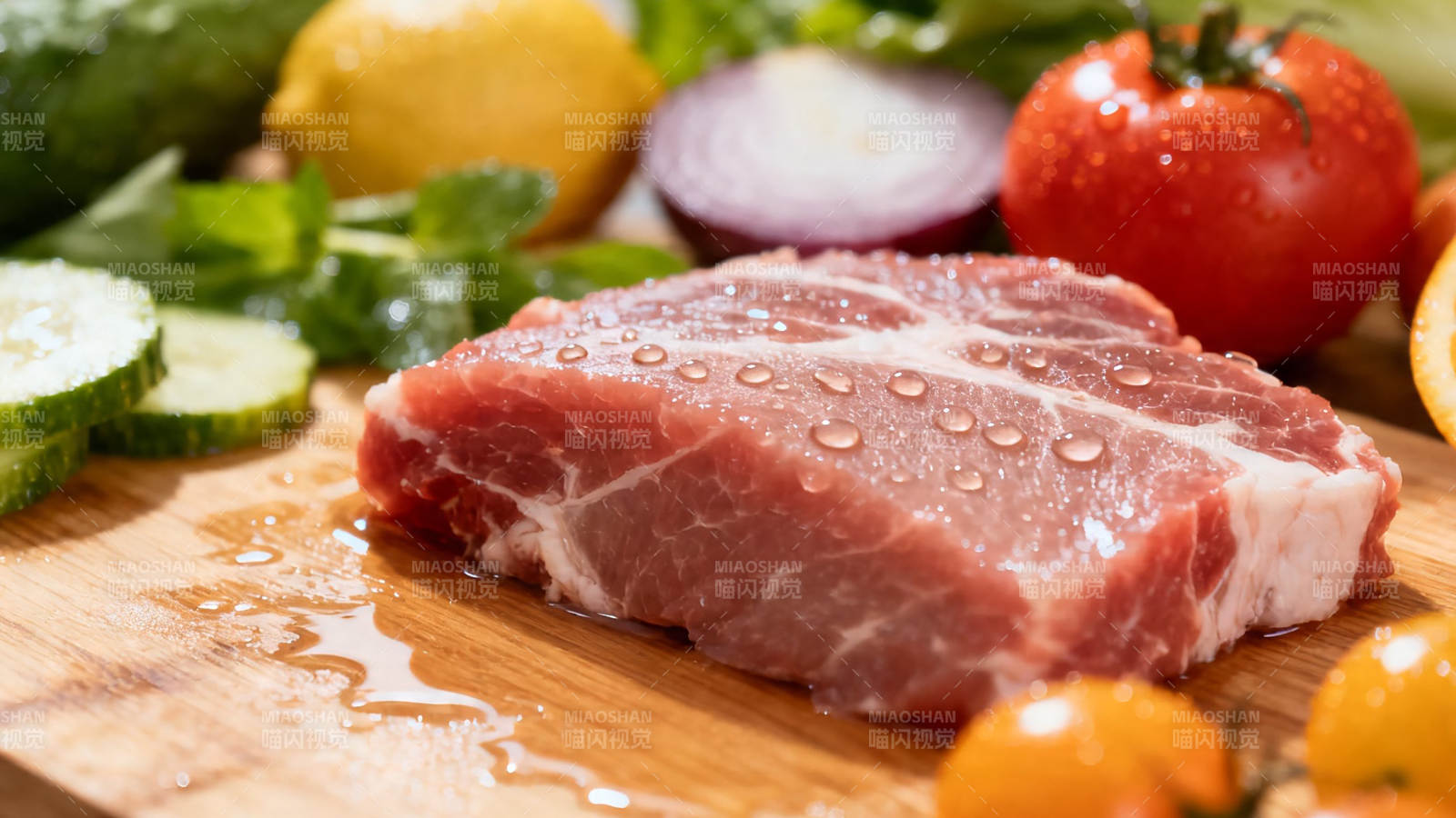 鲜猪肉配蔬菜 健康美味图片