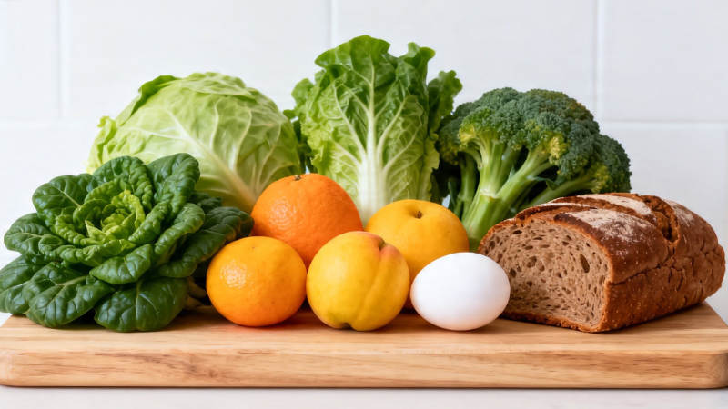 新鲜蔬果面包鸡蛋摆盘图片