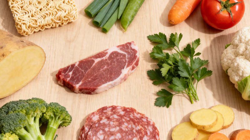 新鲜食材拼盘 肉菜面齐备图片