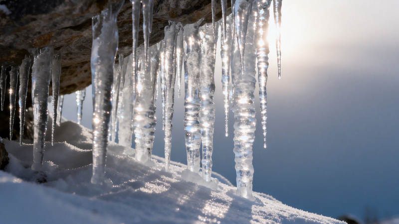冰凌垂挂 阳光闪耀图片